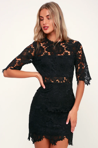 Lulus Fine Romance Black Lace Sheath Dress
