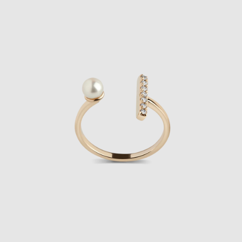 Open Diamond Pearl Ring