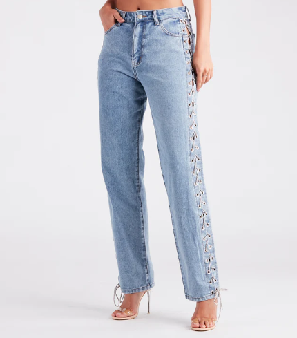 Rhinestone Lace-Up Jeans
