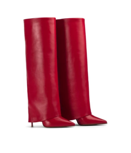 Bright red knee-high boots