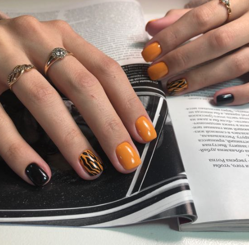 Orange and Black Halloween Nails