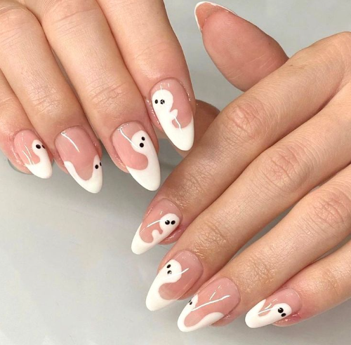 Simple Ghost Halloween Nails