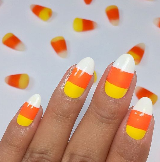 Simple Candy Corn Halloween Nails